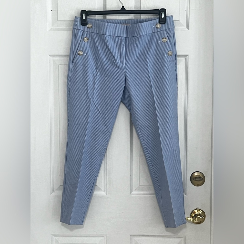 LOFT Size 6 Cropped Marisa Riviera Pants Blue/White Striped